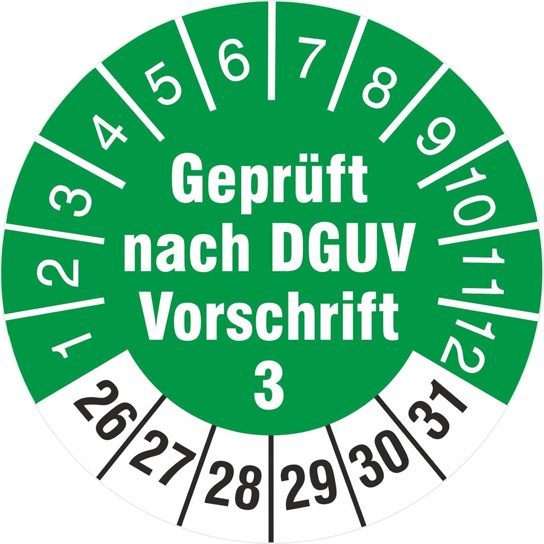 200 Prüfplaketten Prüfetiketten geprüft nach DGUV Vorschrift 3 rund 30 mm 2022-2027 200 30mm Durchme