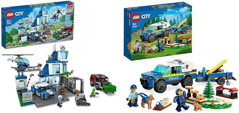 LEGO City Polizeistation mit Polizeiauto, Müllauto und Hubschrauber & City Mobiles Polizeihunde-Trai