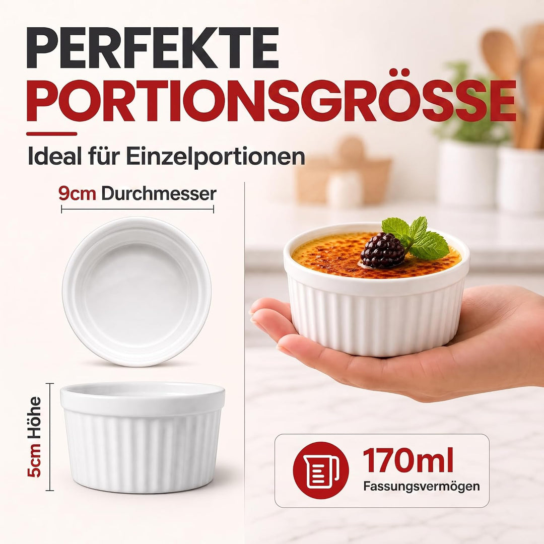 Dimono® Dessert-Schalen Creme Brulee Souflee-Förmchen, Auflaufform-Schälchen mit 170 ml für Desserts