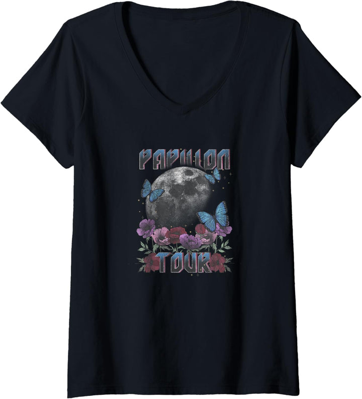 Damen Papillon Tour Butterflies & Moon T-Shirt mit V-Ausschnitt