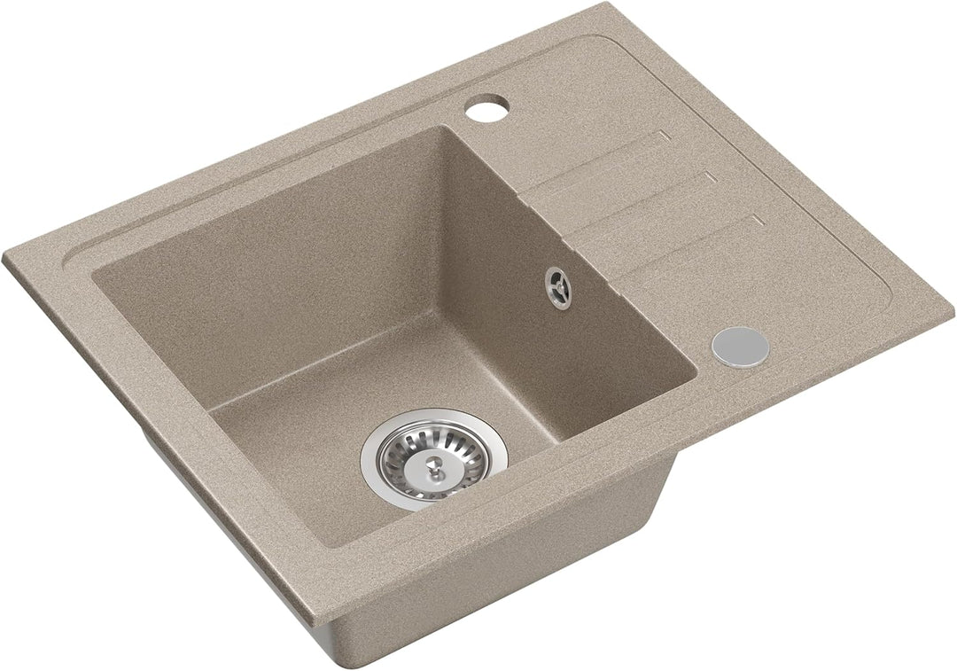 VBChome Spülbecken Granit Beige 55 x 44 cm Einzelbecken Einbauspüle Gesprenkelt Reversibel Küche Küc