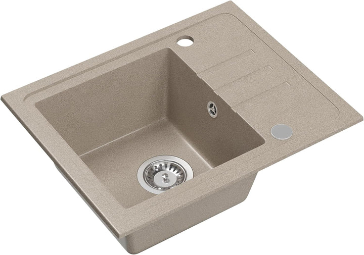 VBChome Spülbecken Granit Beige 55 x 44 cm Einzelbecken Einbauspüle Gesprenkelt Reversibel Küche Küc