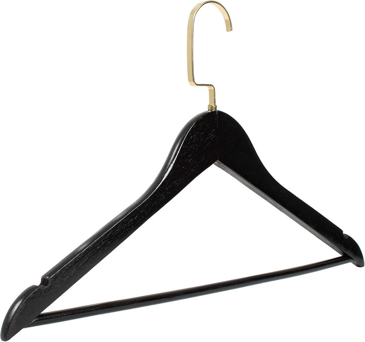 RSR-Hangers 10 Stück Kleiderbügel Holz Schwarz Holzkleiderbügel mit Hosensteg 44,5 cm | 360° drehbar