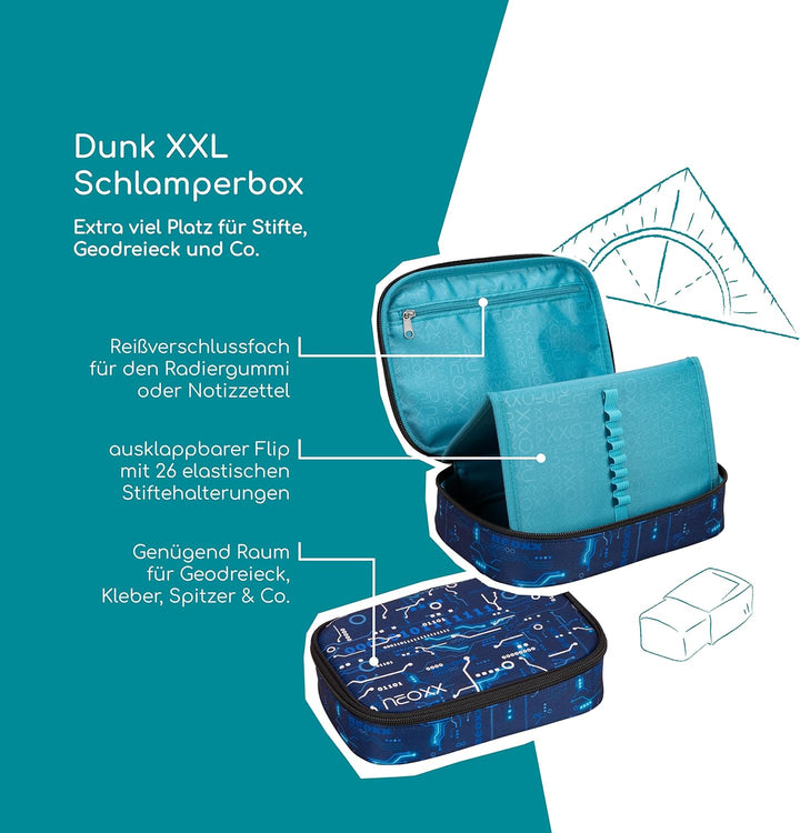 neoxx - Schlamperbox Dunk Next Level – Platz für EIN Geodreieck – Stifte Flap mit 26 Stifteschlaufen