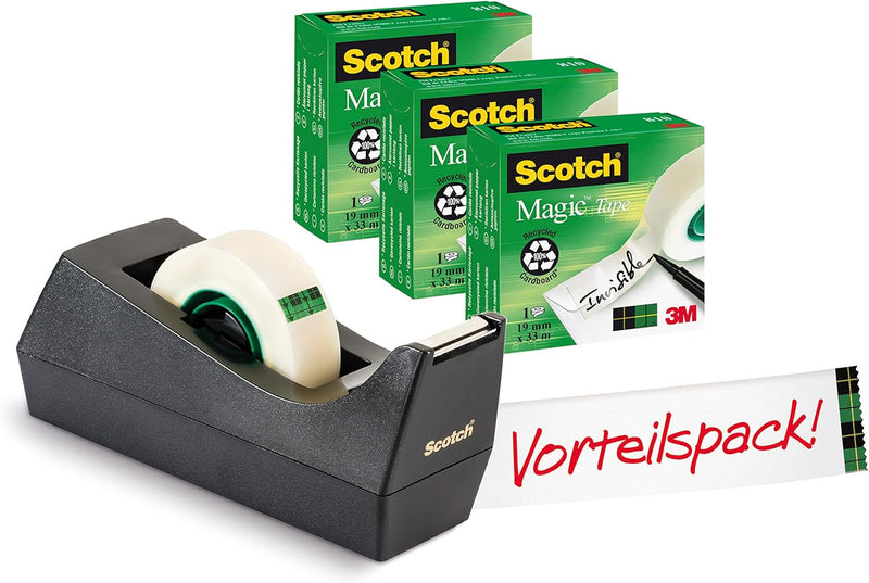 Scotch Magic Invisible Tape, 19 mm x 33 m, 6 rolls & Scotch Tischabroller schwarz – Klebebandabrolle