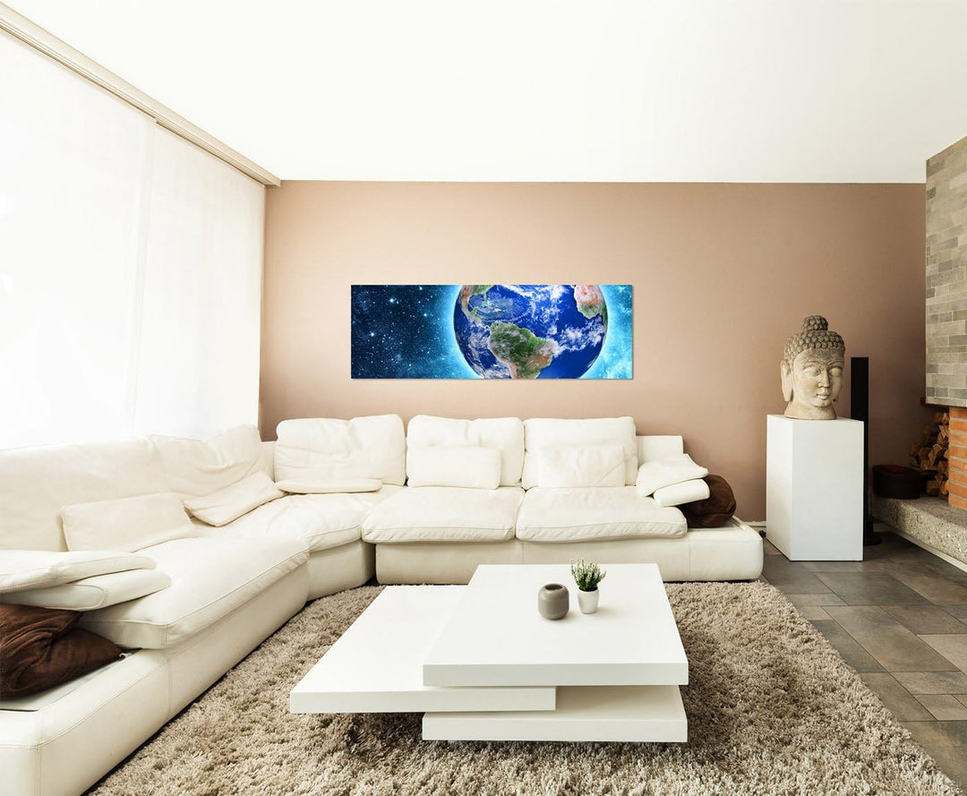 Paul Sinus Art Panoramabild auf Leinwand und Keilrahmen 150x50cm Weltraum Planet Erde Draufsicht