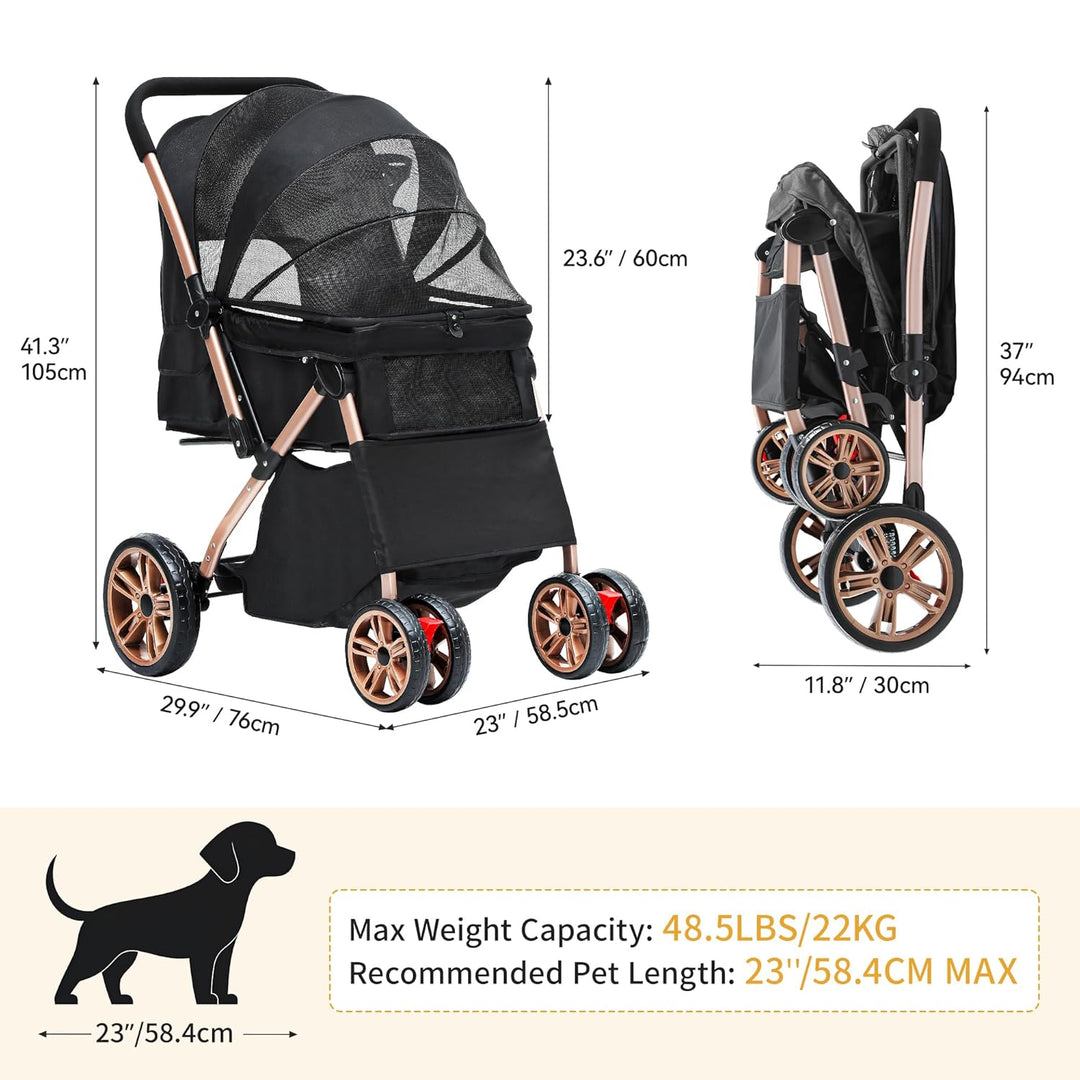 DWVO Hundebuggy 3 in1 Hundebox Transporttasche, Faltbar klappbar Katzenwagen Bis 22kg, 360° Verschle
