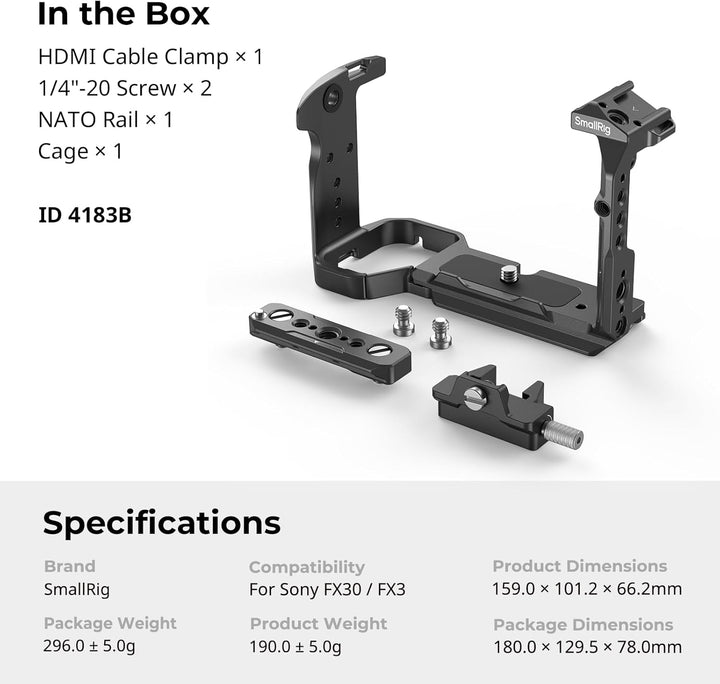 SMALLRIG Cage für Sony FX30 FX3 mit HDMI-Kabelklemme, Klassisch Hellschwarze Oberfläche, Inklusive K