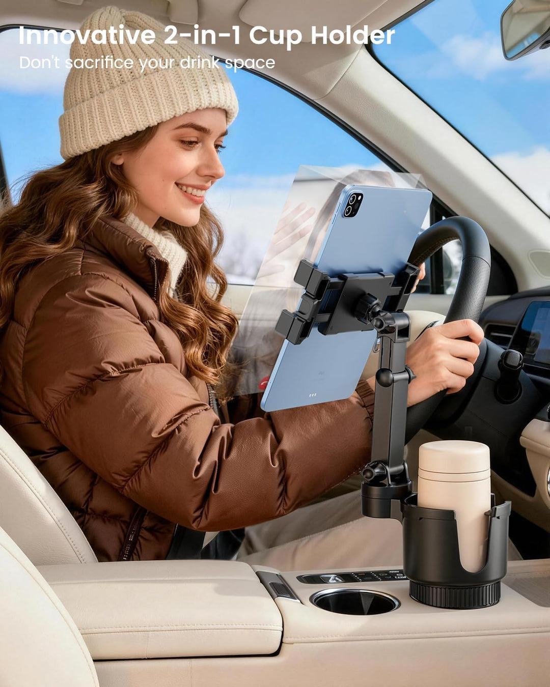 OHLPRO Tablet Halterung Auto Getränkehalter, Anti-Vibration iPad Halter KFZ 5-17 Zoll, Kompatibel mi