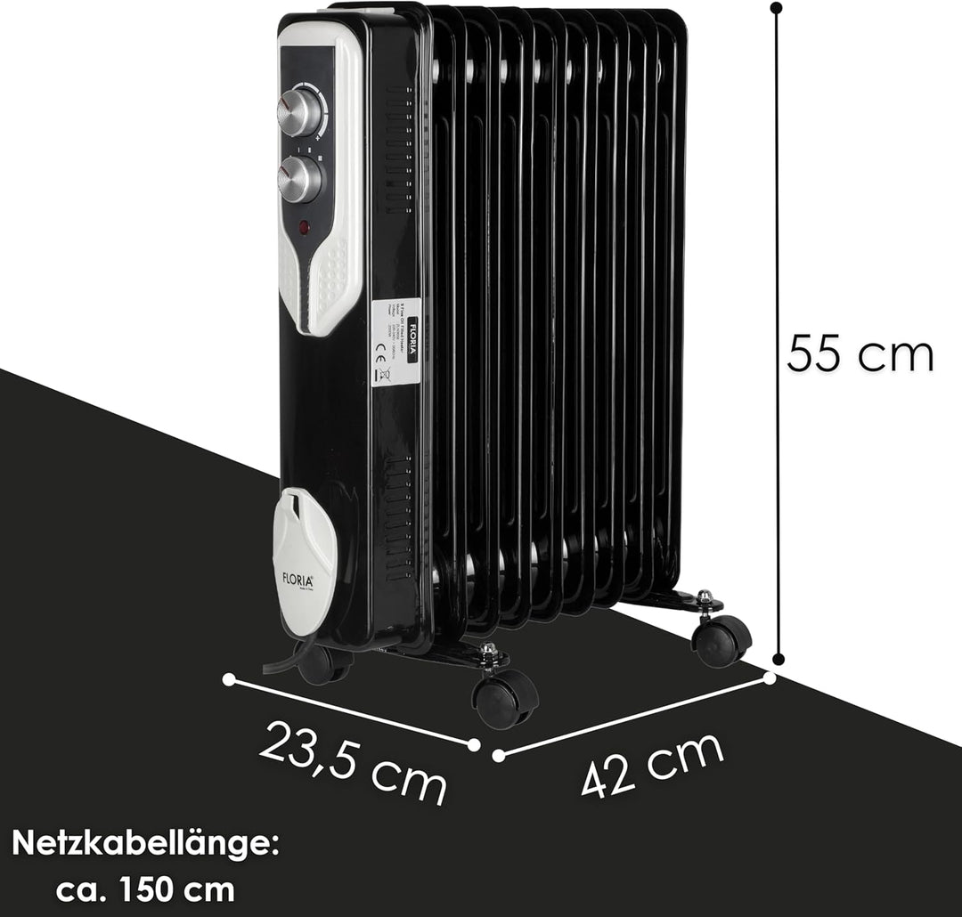 Öl Radiator 9 Rippen | 2000 Watt | 3 Stufen | Energiesparend | Ölradiator | Radiator Heizung | Heate