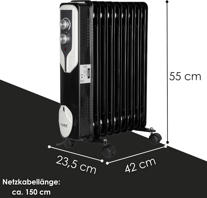 Öl Radiator 9 Rippen | 2000 Watt | 3 Stufen | Energiesparend | Ölradiator | Radiator Heizung | Heate