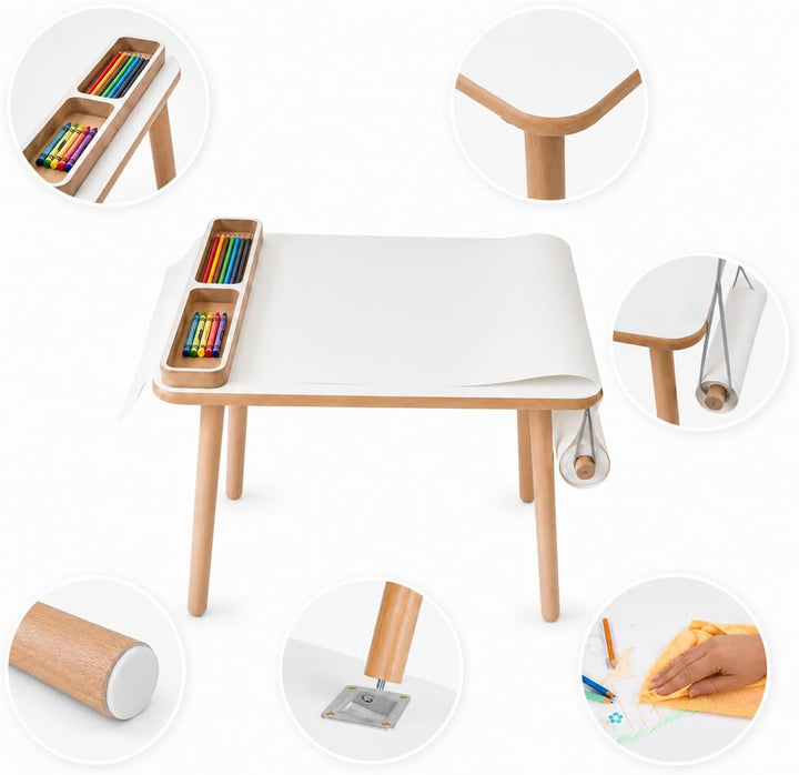 Kindertisch 50x 60x 47cm mit Papierrolle und Organizer– Holztisch für Kinderzimmer | Kinder Tisch, L