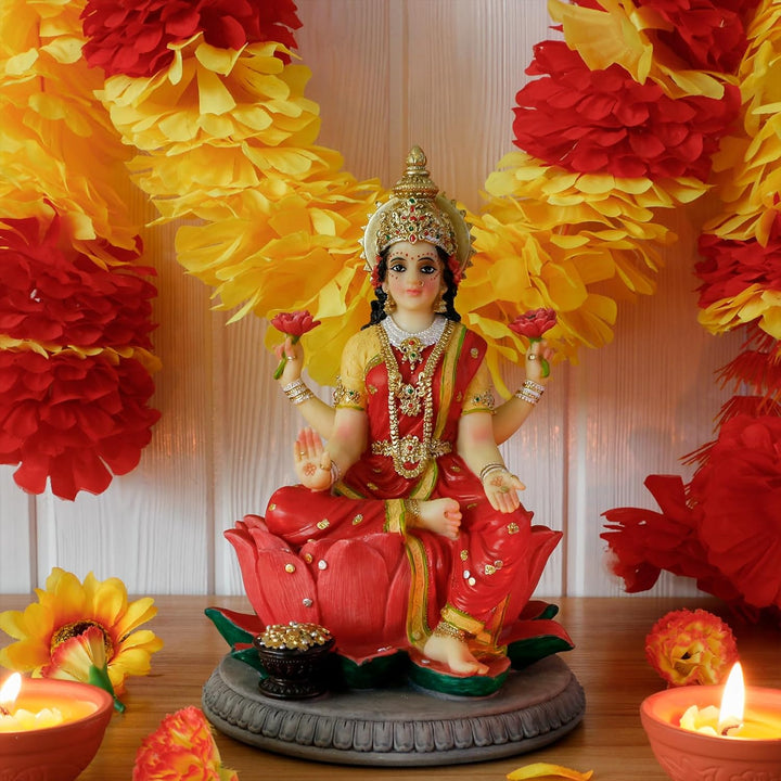 alikiki Indische Geschenk Göttin Laxmi Statue – 22,6 cm H Hindu-Idol Lakshmi Skulptur Diwali Geschen