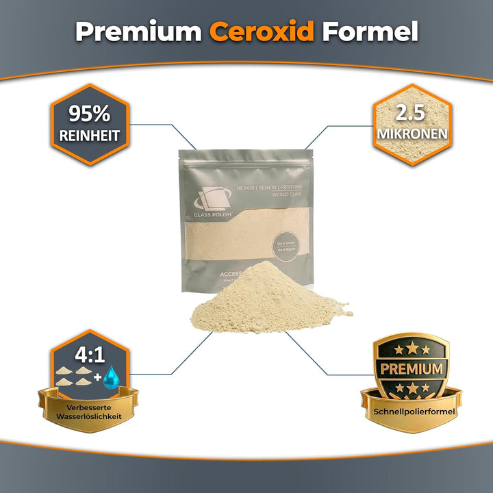 GLASS POLISH 1 kg Cerium Oxide, Glaspoliermittel aus Ceroxid Grad Fein 95% rein, suspension-behandel