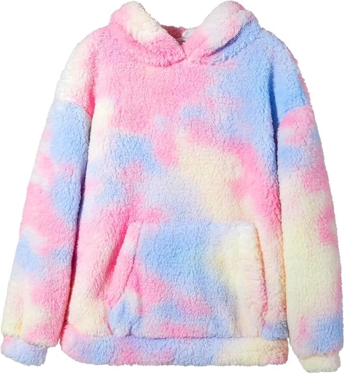 Haloumoning Kapuzenpullover Kinder Teddy Fleece Hoodie Tie Dye Warm Sherpa Sweatershirt Mädchen Jung