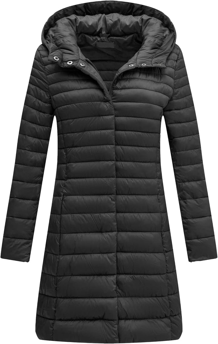 Geschallino Damen Grosse Grössen Gesteppt Leicht Winter Lang Steppmantel mit Kapuze (XL-5XL) 3XL Sch
