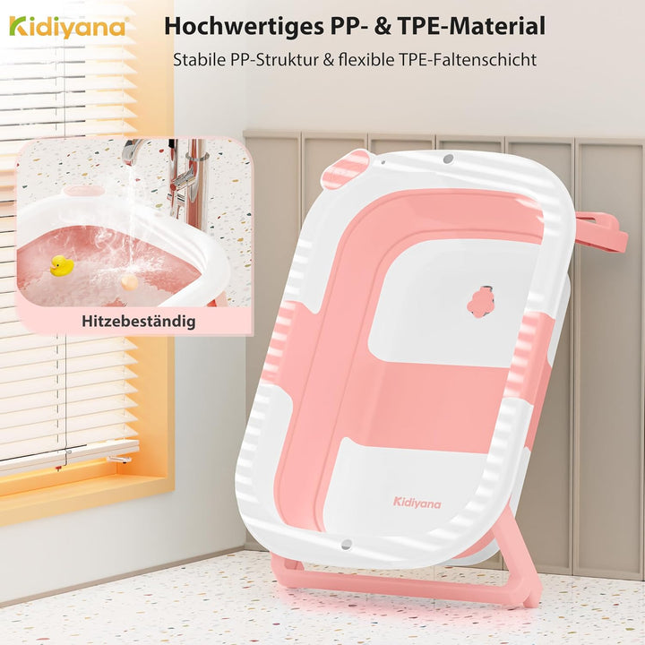 Baby Badewanne faltbar mit Gestell, stabil und rutschfest, platzsparend klappbar, mit Ablauf, PP & T
