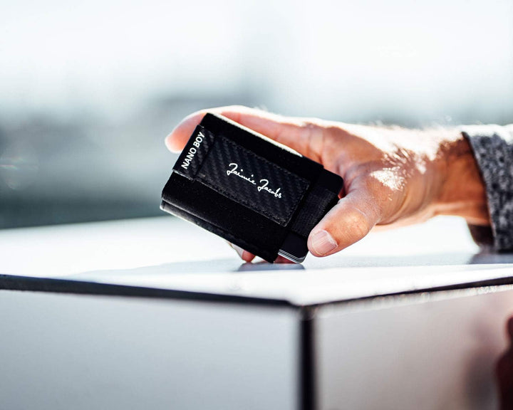 Jaimie Jacobs Minimalist Wallet Nano Boy Pocket Mini Geldbörse aus Textil mit Zugband schmaler Karte