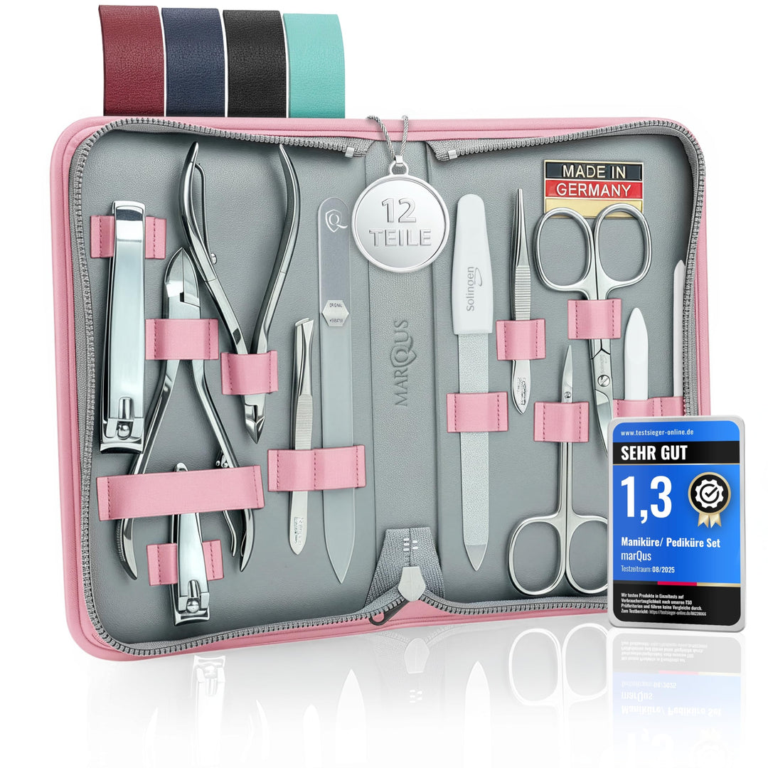marQus Solingen Maniküre Pediküre Set - 12 Teile in Echt Leder Etui handlich und weich - Komplett Ki