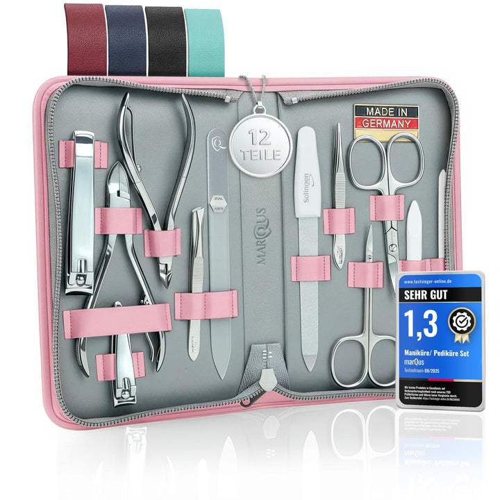 marQus Solingen Maniküre Pediküre Set - 12 Teile in Echt Leder Etui handlich und weich - Komplett Ki