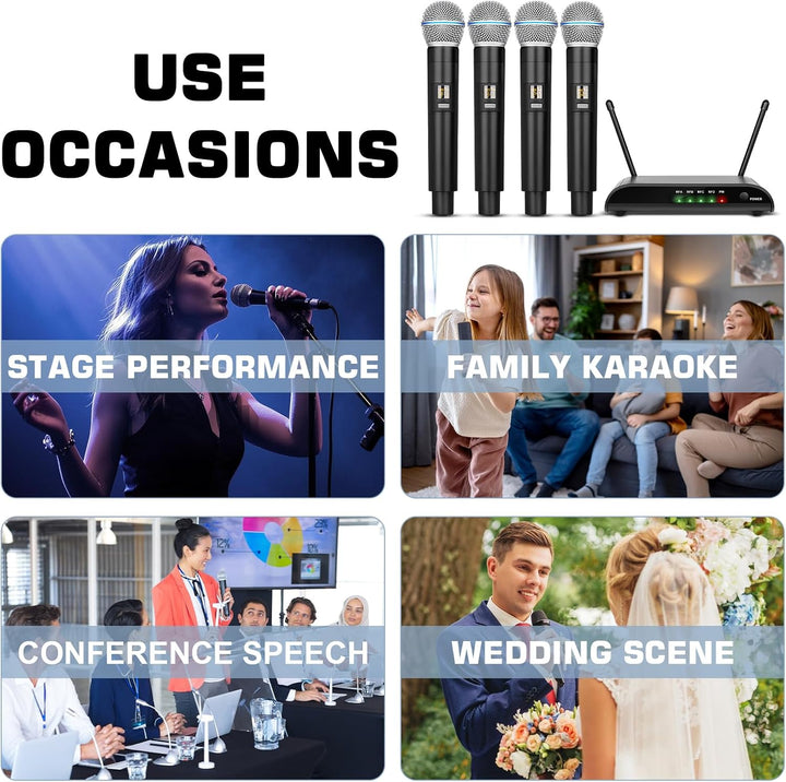 Depusheng R4-Pro Karaoke-Funkmikrofone, professionelles 4-Kanal-Handmikrofonsystem, dynamisches Meta