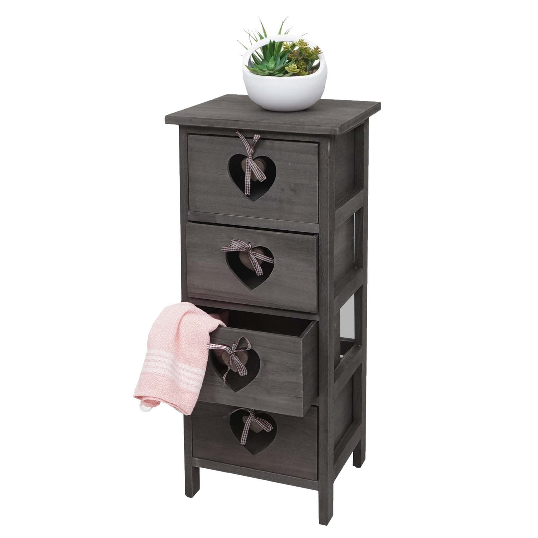 Mendler Kommode Forli, Schubladenkommode Schrank, 4 Schubladen mit Herzen 70x29x25cm, Shabby-Look, V