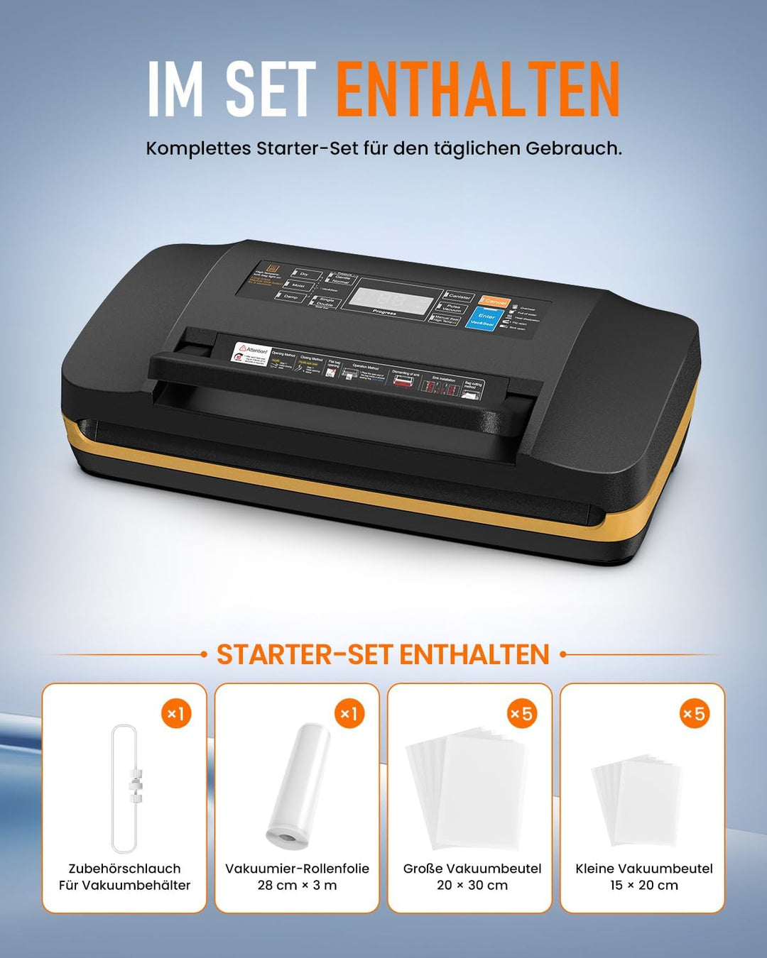 Vakuumiergerät für Lebensmittel, 95 kPa Profi Vakuumierer 18-in-1, doppelte Schweissnaht, Folienschw
