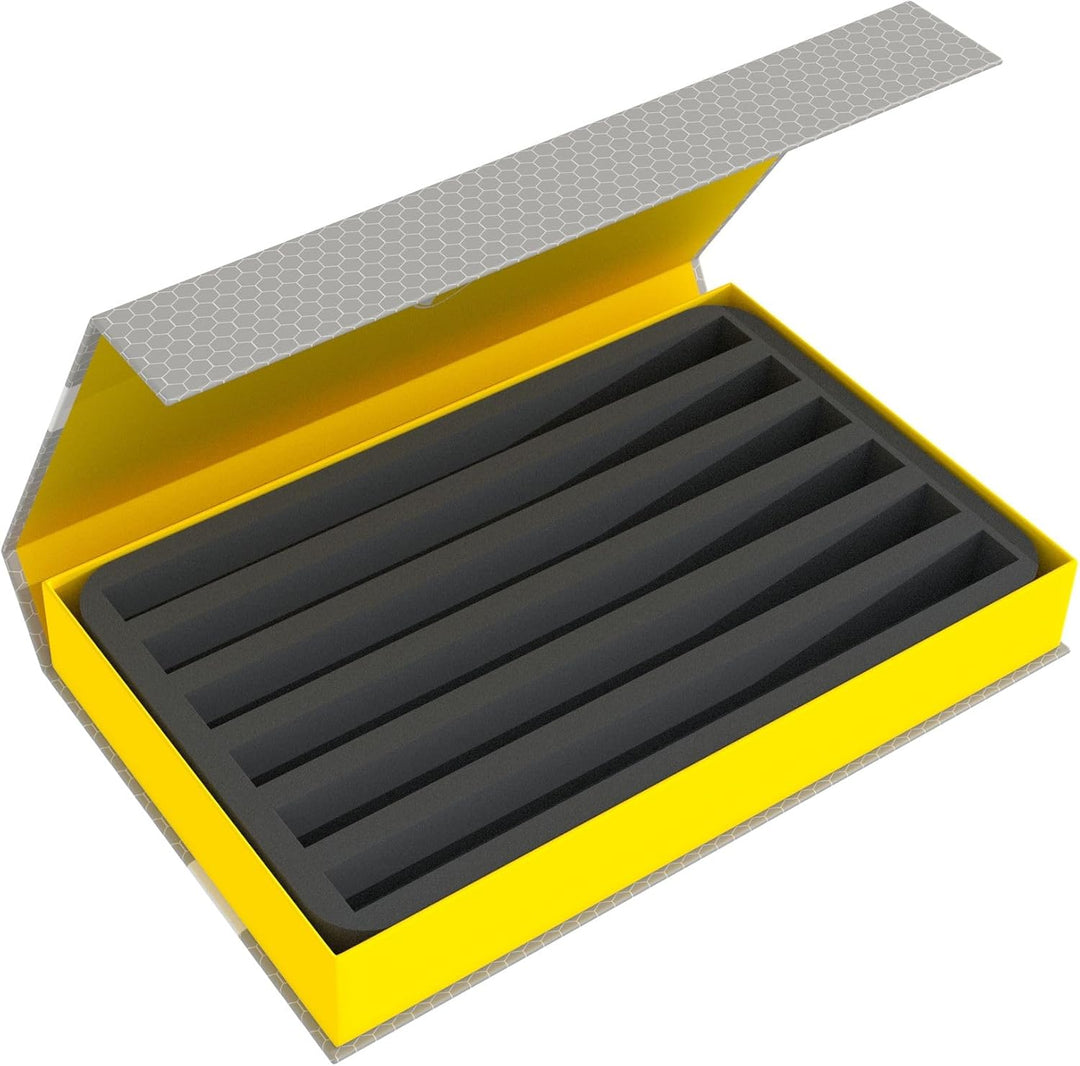 Feldherr Magnetbox gelb für Modelleisenbahnen, Loks und Fahrzeuge - 6 Stege für Spur Z - stehend