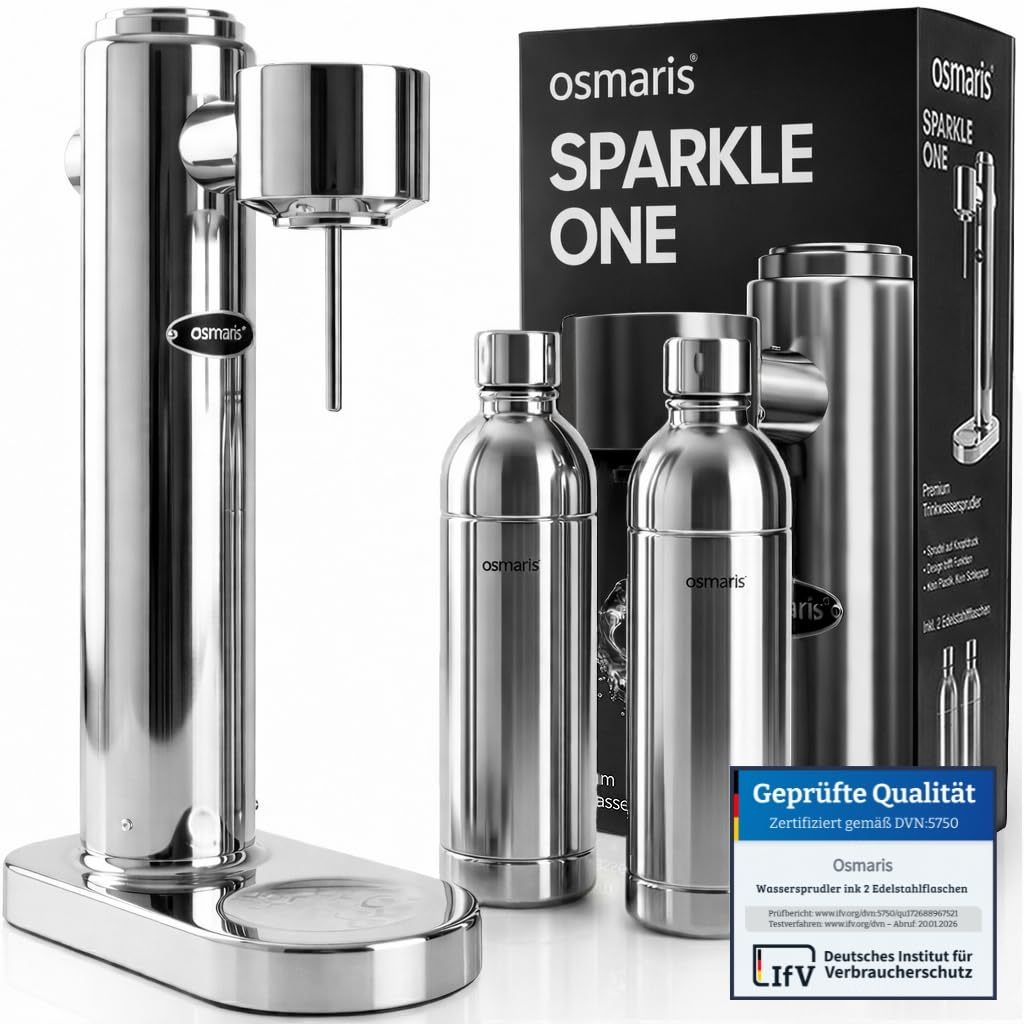 Wassersprudler aus hochwertigem Edelstahl - Design Soda Maker inkl. 2x 1,1 L Edelstahlflaschen - ges