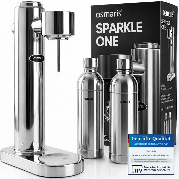 Wassersprudler aus hochwertigem Edelstahl - Design Soda Maker inkl. 2x 1,1 L Edelstahlflaschen - ges