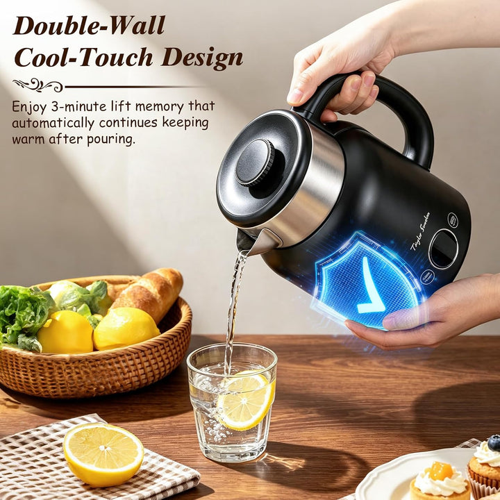 Taylor Swoden Asher - Wasserkocher Edelstahl mit Temperatureinstellung, 2200 W, 1,7 L, LED-Anzeige,