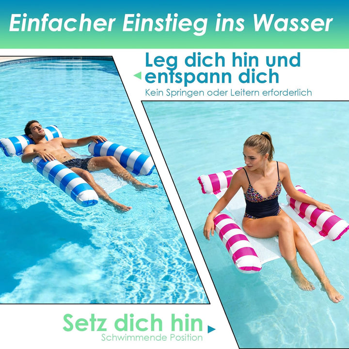2 Stück Luftmatratze Pool, 4-in-1 Wasserhängematte mit Rückenlehne und Armlehnen, Schwimmsitz, Pools
