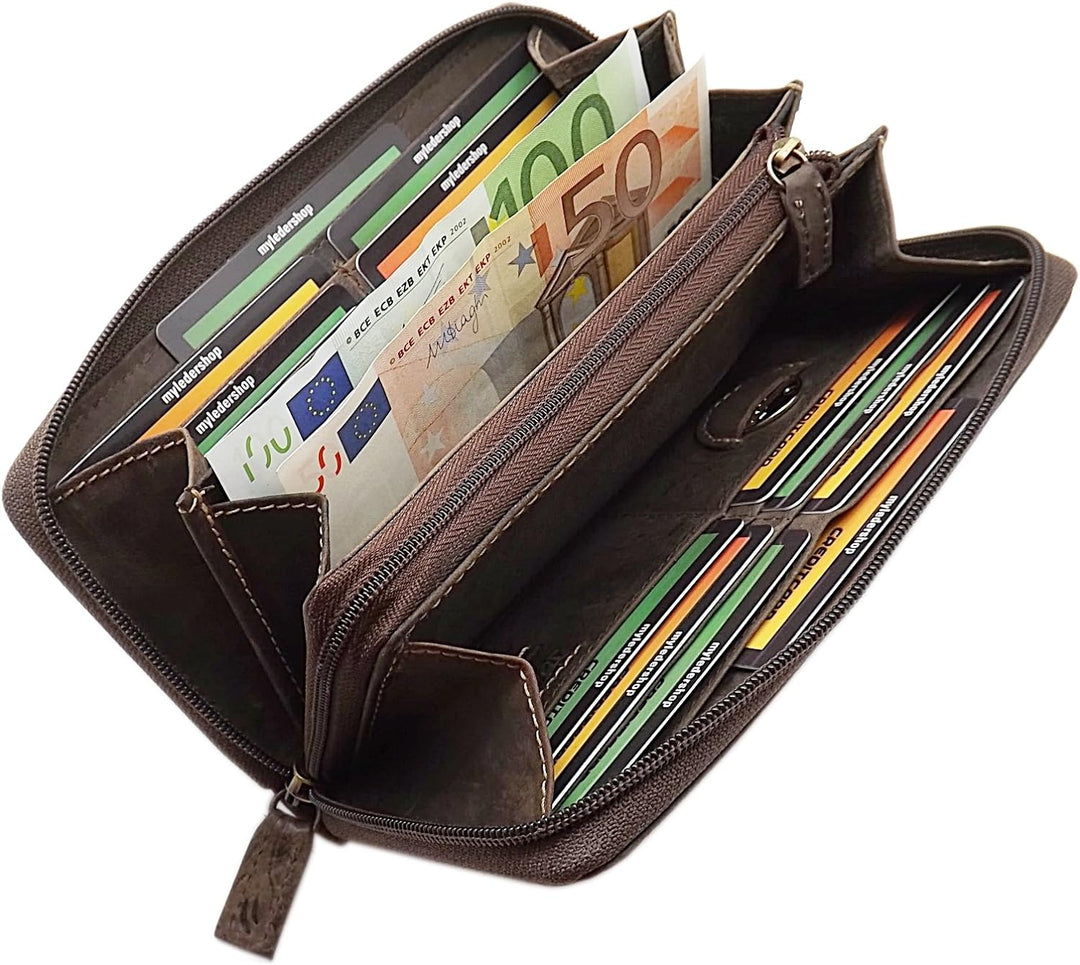 myledershop Grosse Vollrindleder Damen Geldbörse/Geldbeutel/Portemonnaie/Geldtasche/Portmonee rundhe