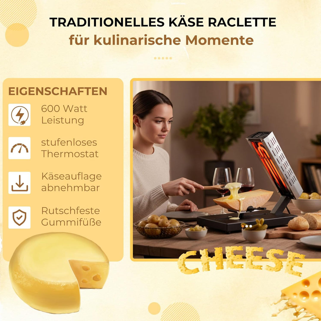 Syntrox Raclette Käseschmelzer 6-8 Personen Schweizer Traditionell 600W Tessin - Höhenverstellbar Ne