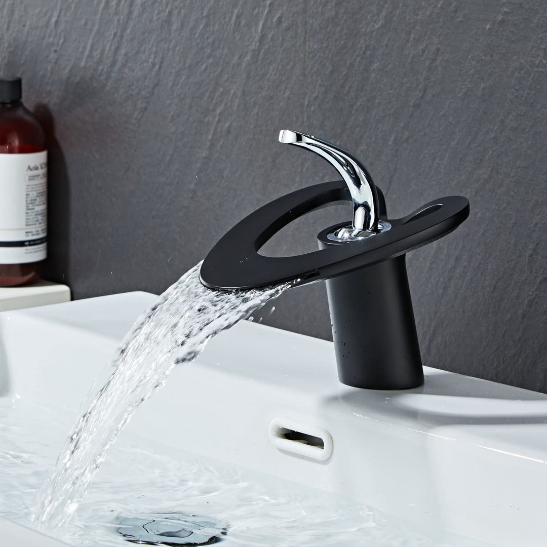 Wasserfall Waschtischarmaturen Badezimmer Mischbatterie Spültischarmatur Schwarz Einhebel Heiss und