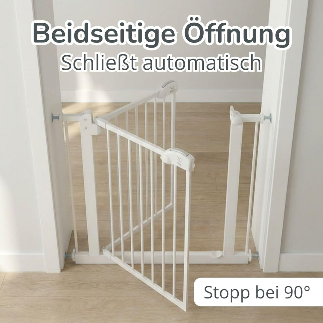 Cleo Treppenschutzgitter ohne Bohren | Kinderschutzgitter Tür & Treppe 117-124 cm | Auto-Close | 3-S