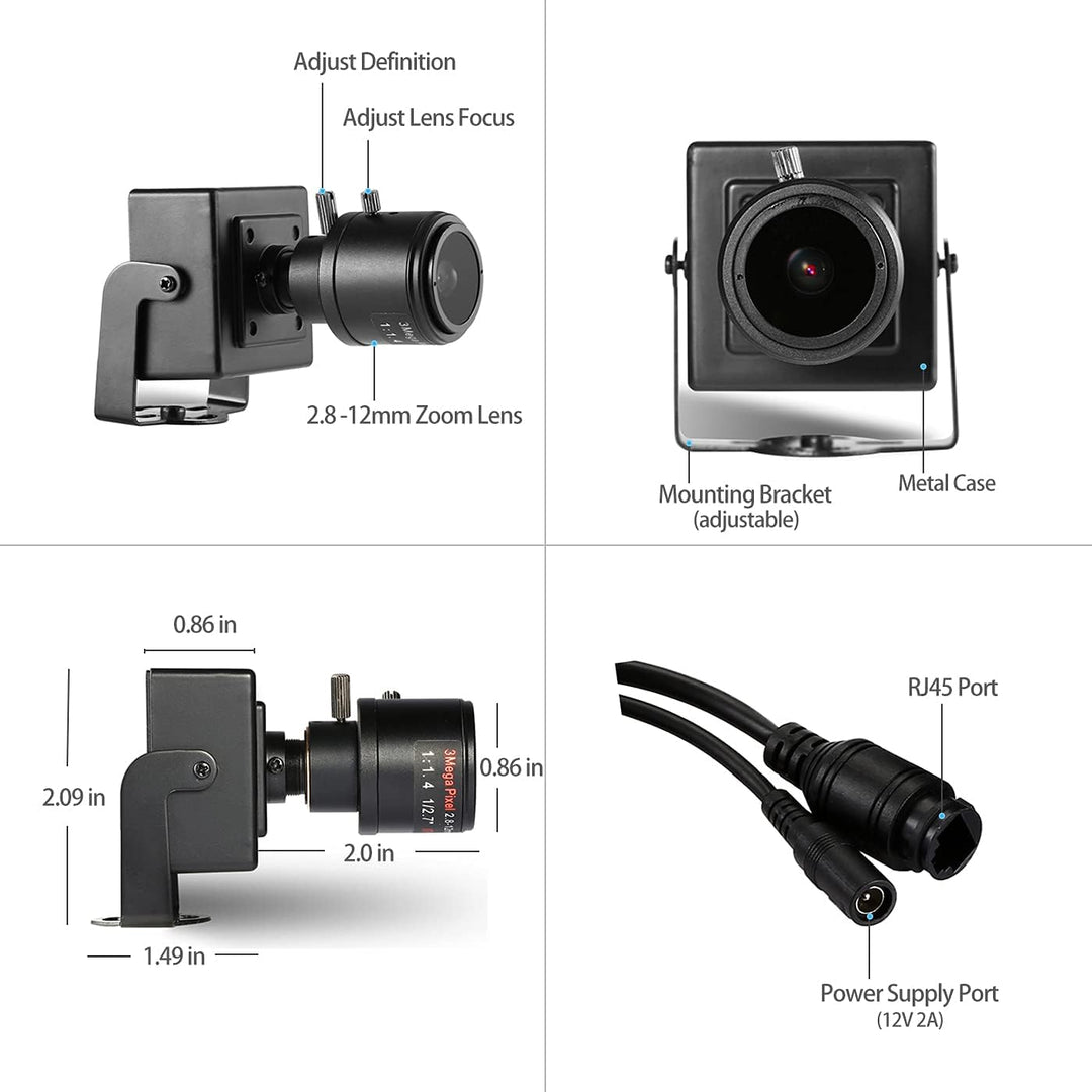 Revotech 3MP Zoom Mini IP Sicherheits Kamera, HD 3MP Innenkamera 2,8-12 mm Manuelles Zoomobjektiv, P