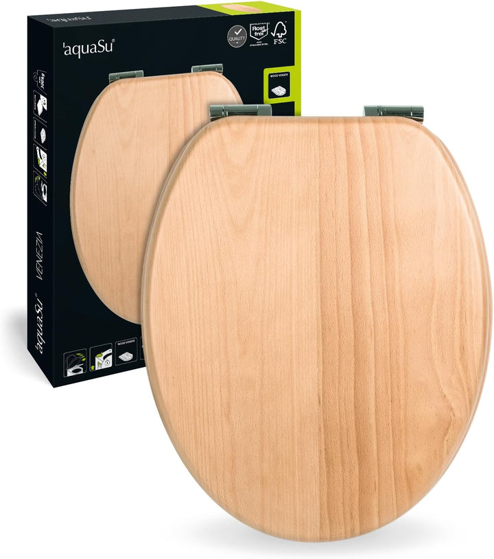 'aquaSu® Holz WC-Sitz mit Absenkautomatik Venezia | Toilettendeckel in Buche | Holzkern Toilettensit