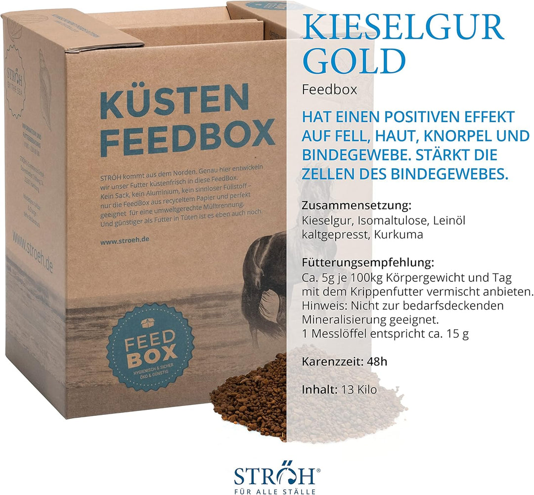 STRÖH Kieselgur Gold Pferd (13kg Feedbox) • Zur Unterstützung von Stoffwechsel & Fellwachstum • Mine
