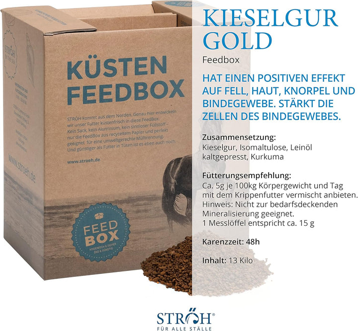 STRÖH Kieselgur Gold Pferd (13kg Feedbox) • Zur Unterstützung von Stoffwechsel & Fellwachstum • Mine