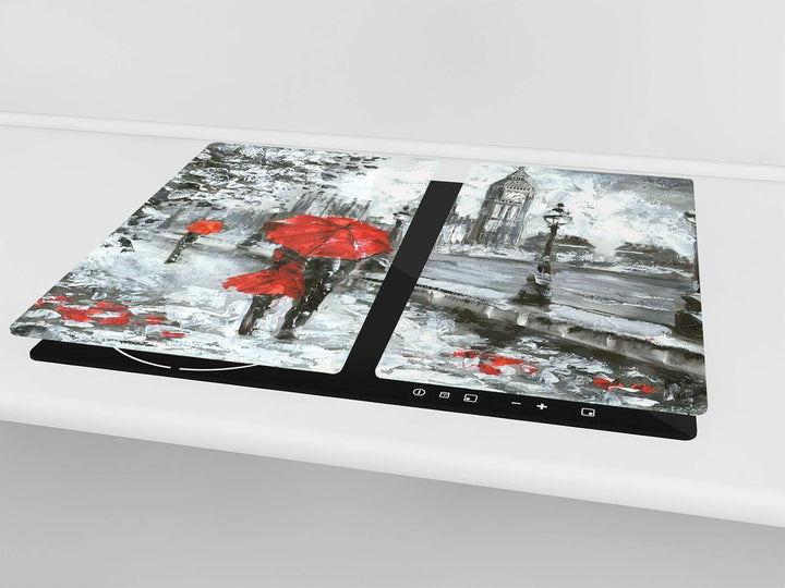 Küchenbrett aus Hartglas und Induktionskochplattenabdeckung – Schneideplatten SINGLE mit 60 x 52 cm
