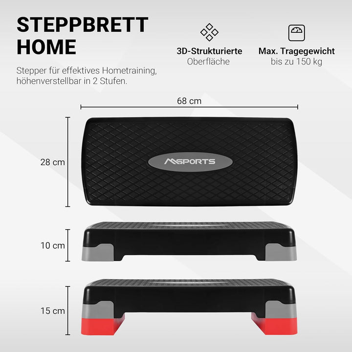 MSPORTS Steppbrett Home inkl. Übungsposter + Workout App GRATIS | 2 - Fach höhenverstellbarer Steppe