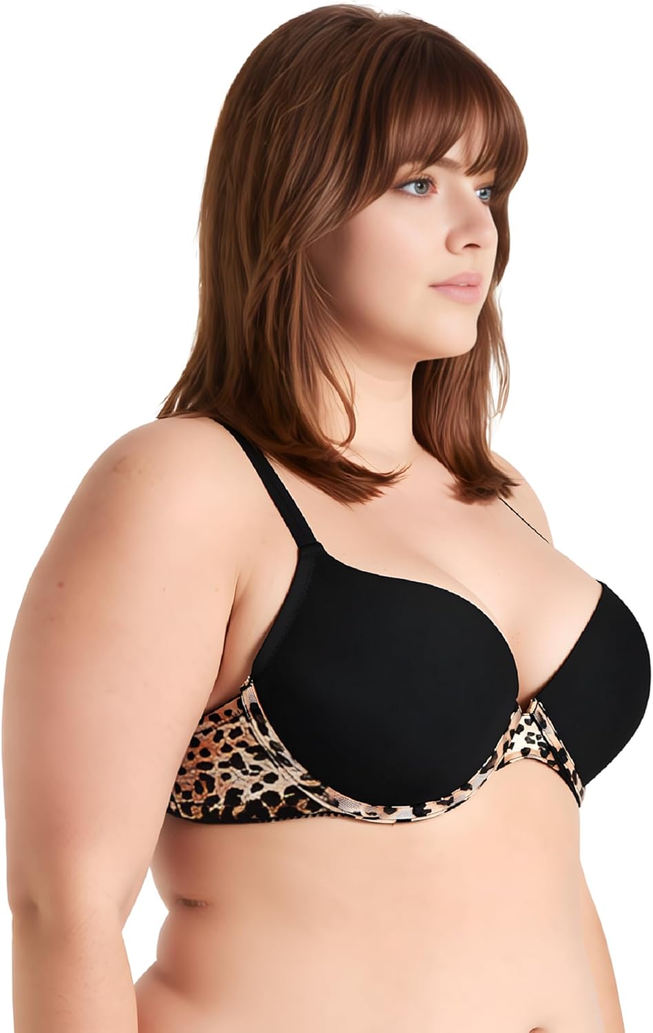 Curve Muse Damen Push-Up-BH (2er Pack) 75F Schwarz, Leopardenmuster(2er Pack), 75F Schwarz, Leoparde
