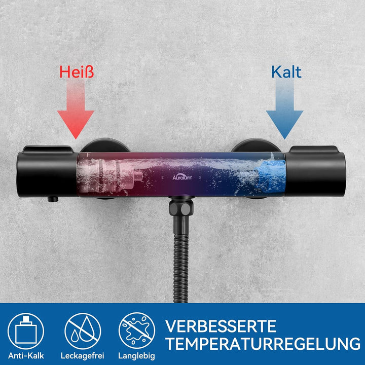 Auralum Duscharmatur mit Thermostat, 38℃ Brausethermostat Mischbatterie Dusche mit Verbrühschutz und