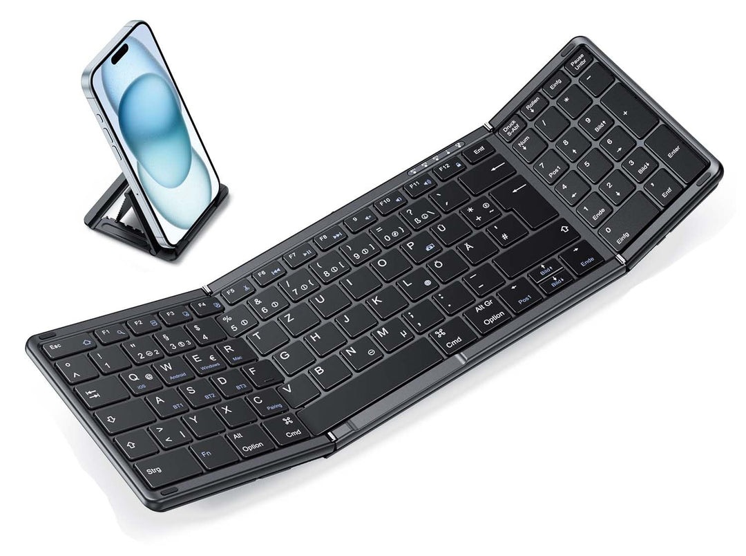 OMOTON Faltbare Tastatur,Bluetooth Tastatur in Voller Grösse mit Ziffernblock, Multi-Device und Wied