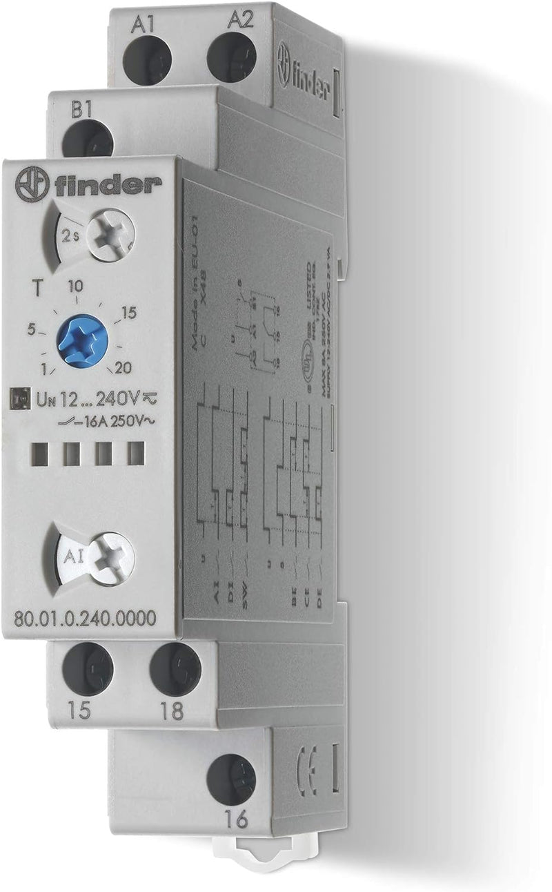 Finder 800102400000PAS Multifunktions-Zeitrelais, Multispannungseingang, RT I, 16 A 12 - 240 VAC/DC,