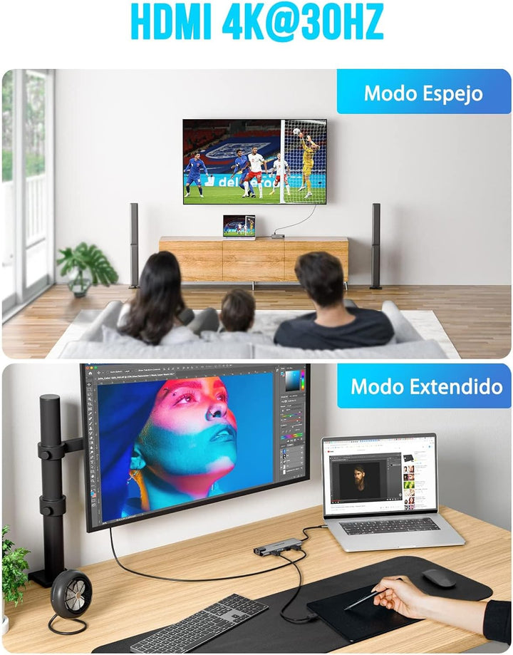 Lemorele USB C Hub -Docking Station 9 in 1 Aluminiumschale mit Gigabit Ethernet, 4K HDMI,100W PD,3 U