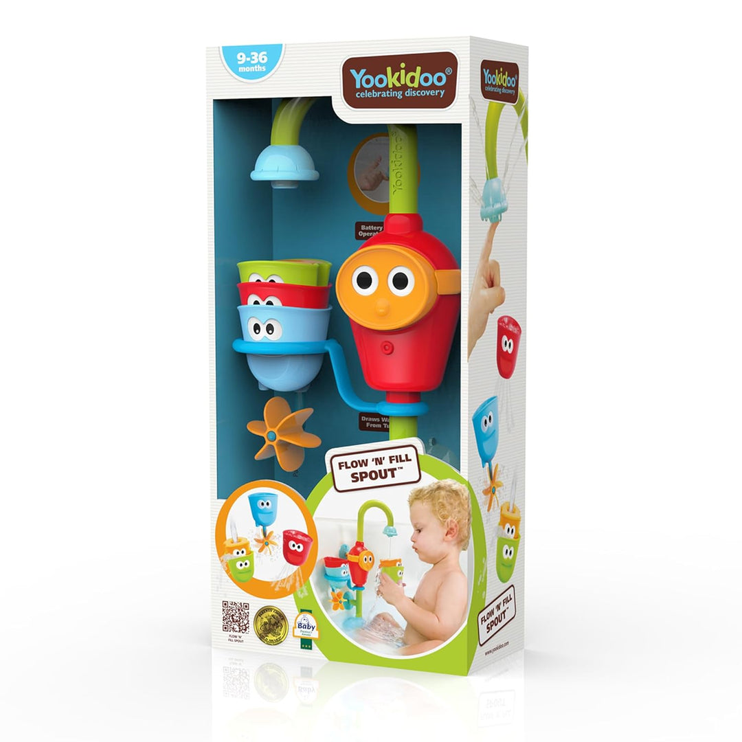 Yookidoo Kleinkind Badespielzeug – Flow N Fill Spout mit 3 stapelbaren Bechern & Wasser-Sprühfunktio