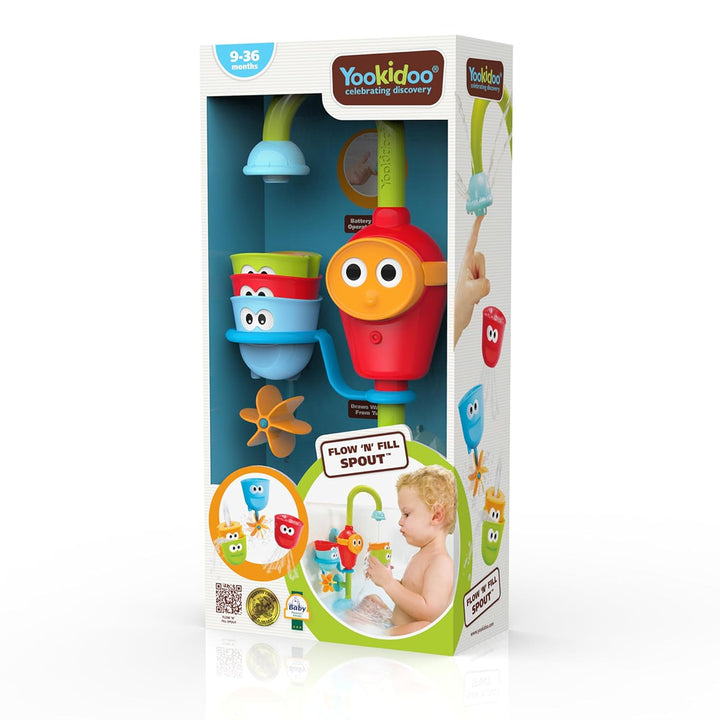 Yookidoo Kleinkind Badespielzeug – Flow N Fill Spout mit 3 stapelbaren Bechern & Wasser-Sprühfunktio