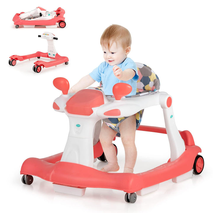 DREAMADE 2 in 1 Lauflernhilfe mit Musik & Licht, Baby Walker Höhenverstellbar & Klappbar, Lauflernwa